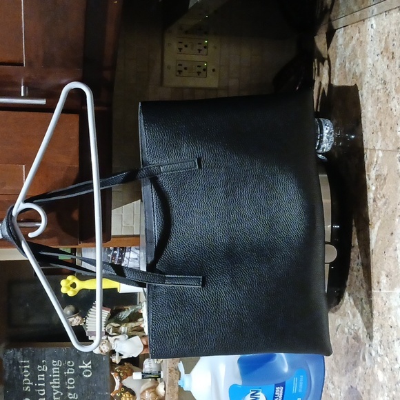 Vince Camuto Black Pebbled Vegan Leather Color Block Luck Tote Laptop Bag - Picture 2 of 7